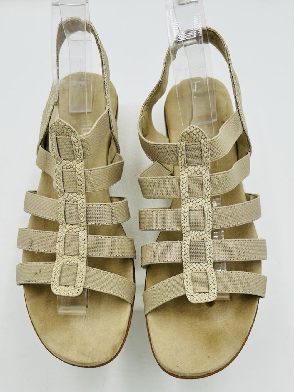 Munro American Darian Tan Elastic Strappy Slingback Sandals Shimmer Sz 9M